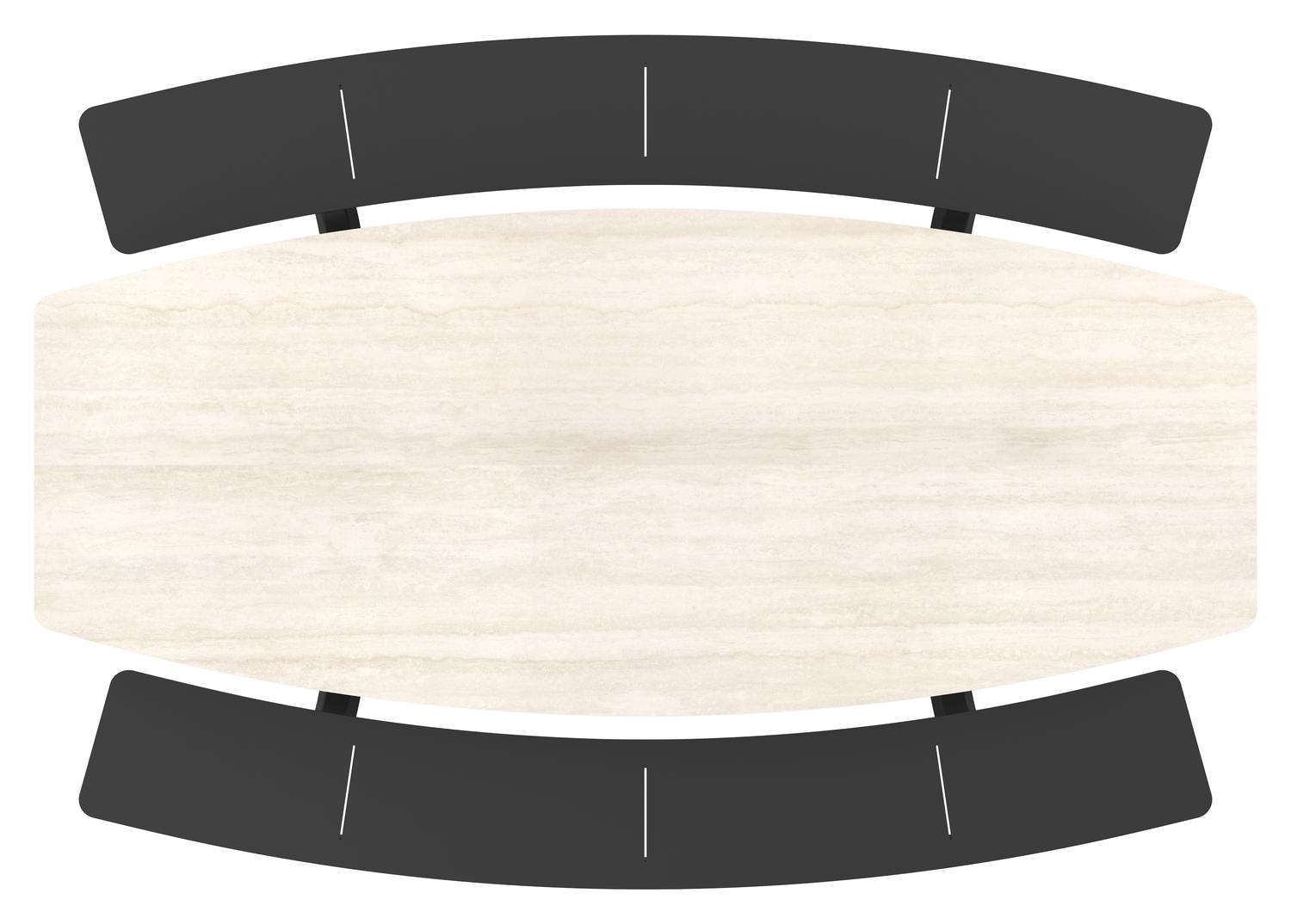 Forno picknicktafel bootvorm in zwart aluminium en volkeramiek Travertino Bianco - L 240 x B 181 x H 72 cm