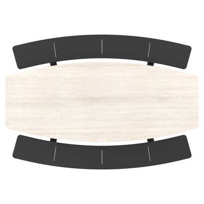 Forno picknicktafel bootvorm in zwart aluminium en volkeramiek Travertino Bianco - L 240 x B 181 x H 72 cm