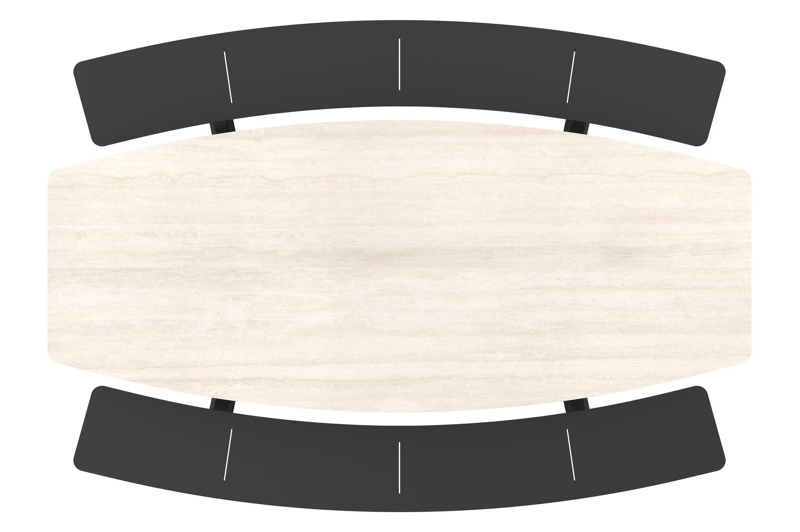 Table de pique-nique Forno forme de bateau en aluminium noir et céramique pleine Travertino Bianco - Lg. 240 x Lrg. 181 x Haut. 72 cm