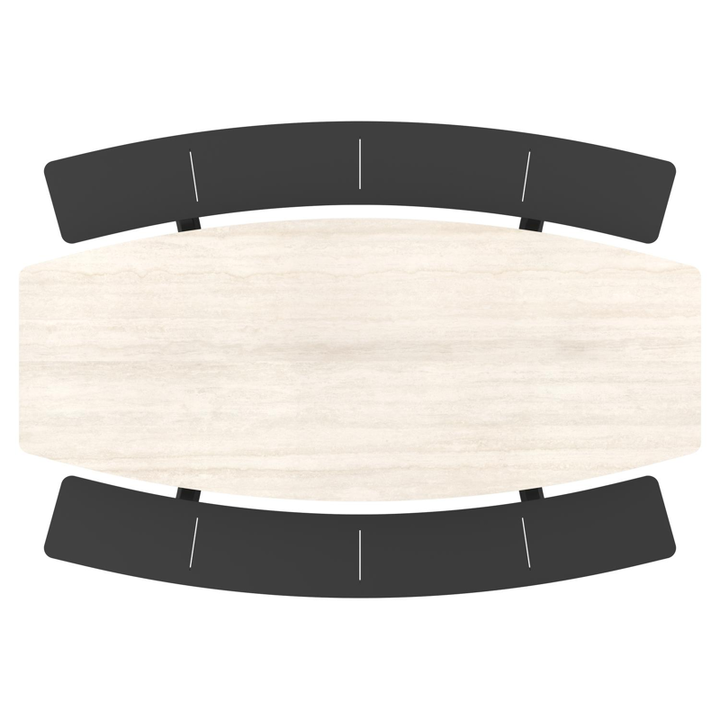 Forno picknicktafel bootvorm in zwart aluminium en volkeramiek Travertino Bianco - L 240 x B 181 x H 72 cm