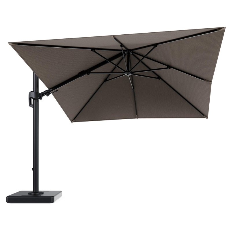 Rufina zweefparasol tiltfunctie in zwart aluminium en parasoldoek in All Weather Solica Firenze Earth - L1 300 x L2 300 cm met parasolvoet Lapido 160 kg