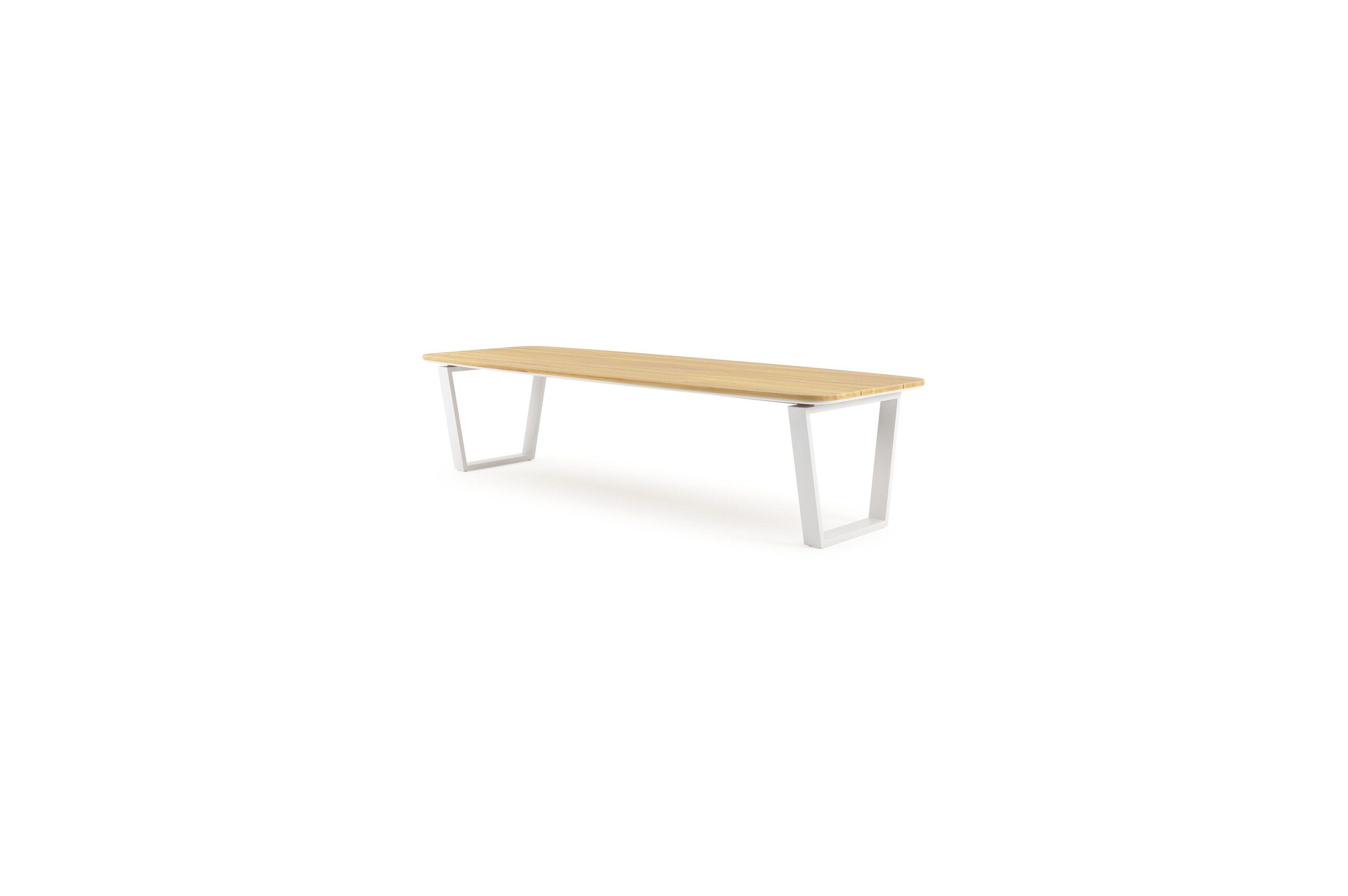 Pagino tuintafel bootvorm in wit aluminium en teak - L 315 x B 115 x H 73 cm