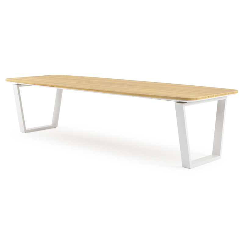 Pagino tuintafel bootvorm in wit aluminium en teak - L 315 x B 115 x H 73 cm