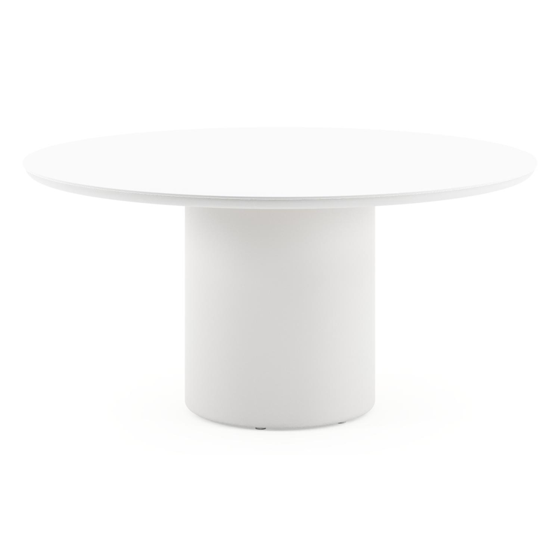 Amico tuintafel rond in wit aluminium en volkeramiek Arctic White - Dia. 148 x H 73.5 cm