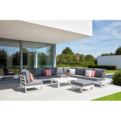 Modica lounge poef in wit aluminium met grijs textilene kussen