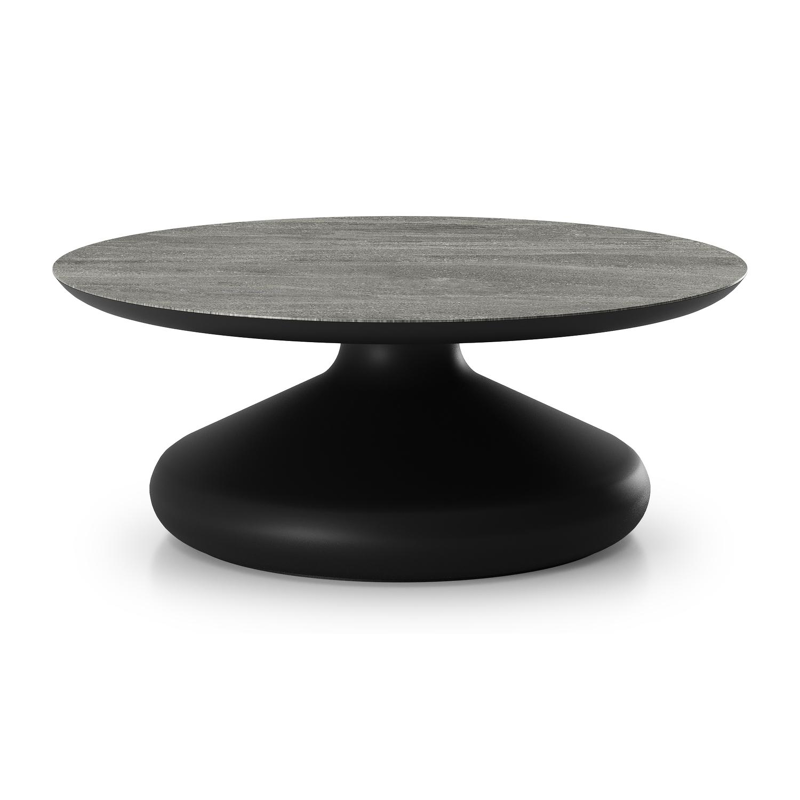 Bomero loungetafel rond in zwart aluminium en volkeramiek Aspen Grey - Dia. 84 x H 32.2 cm