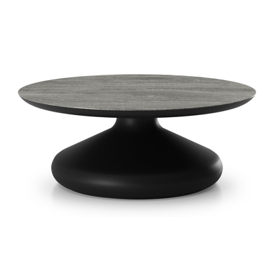 Bomero loungetafel rond in zwart aluminium en volkeramiek Aspen Grey - Dia. 84 x H 32.2 cm