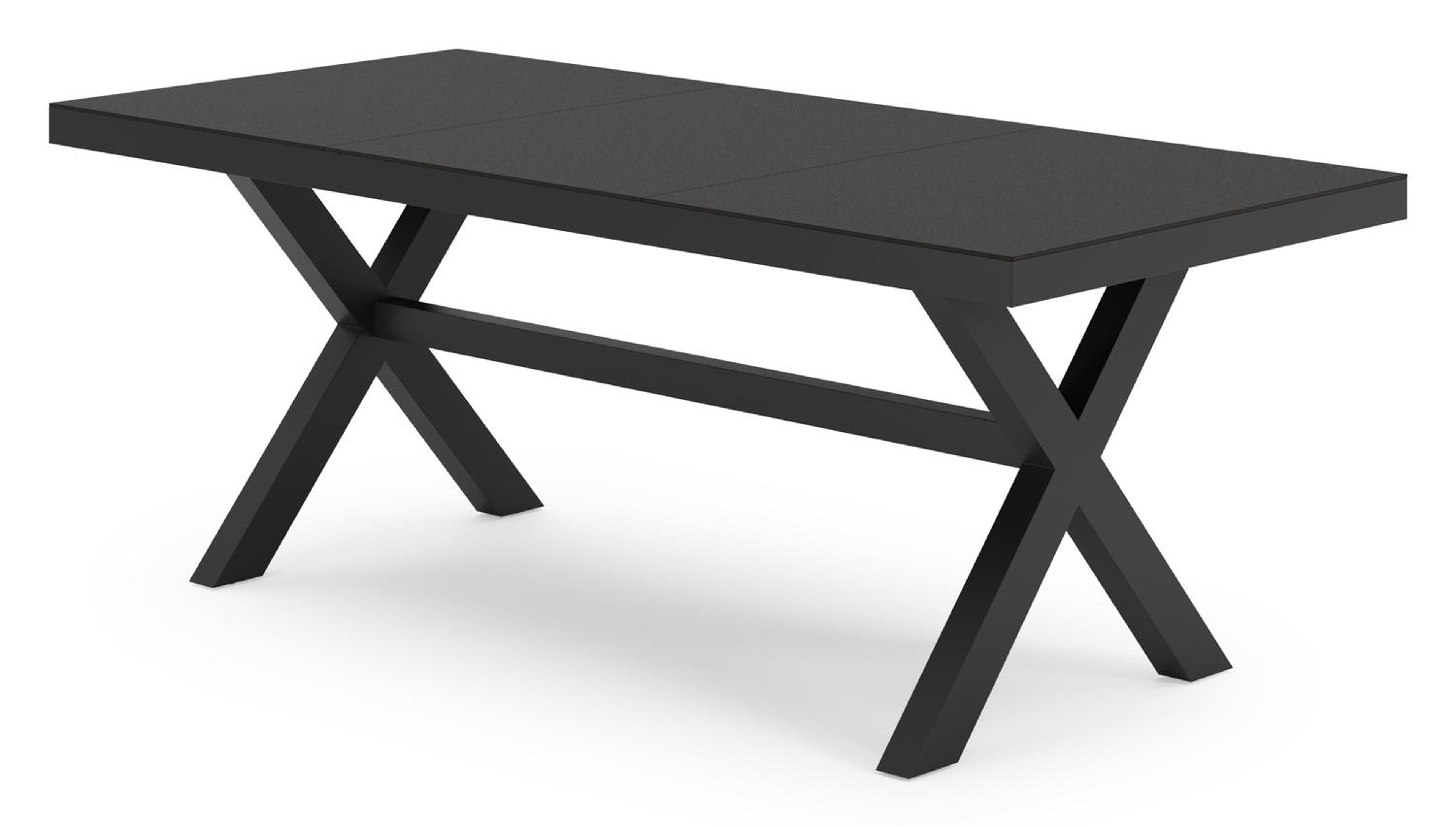 Bahia tuinset rechthoekig in zwart aluminium en sintered stone zwart met 6 Bahia tuinstoelen