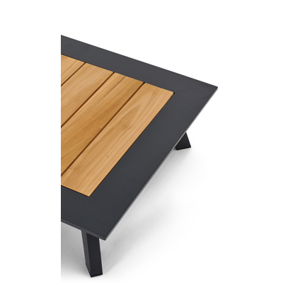 Puglia loungetafel in zwart aluminium en teak - L 82 x B 82 x H 22 cm