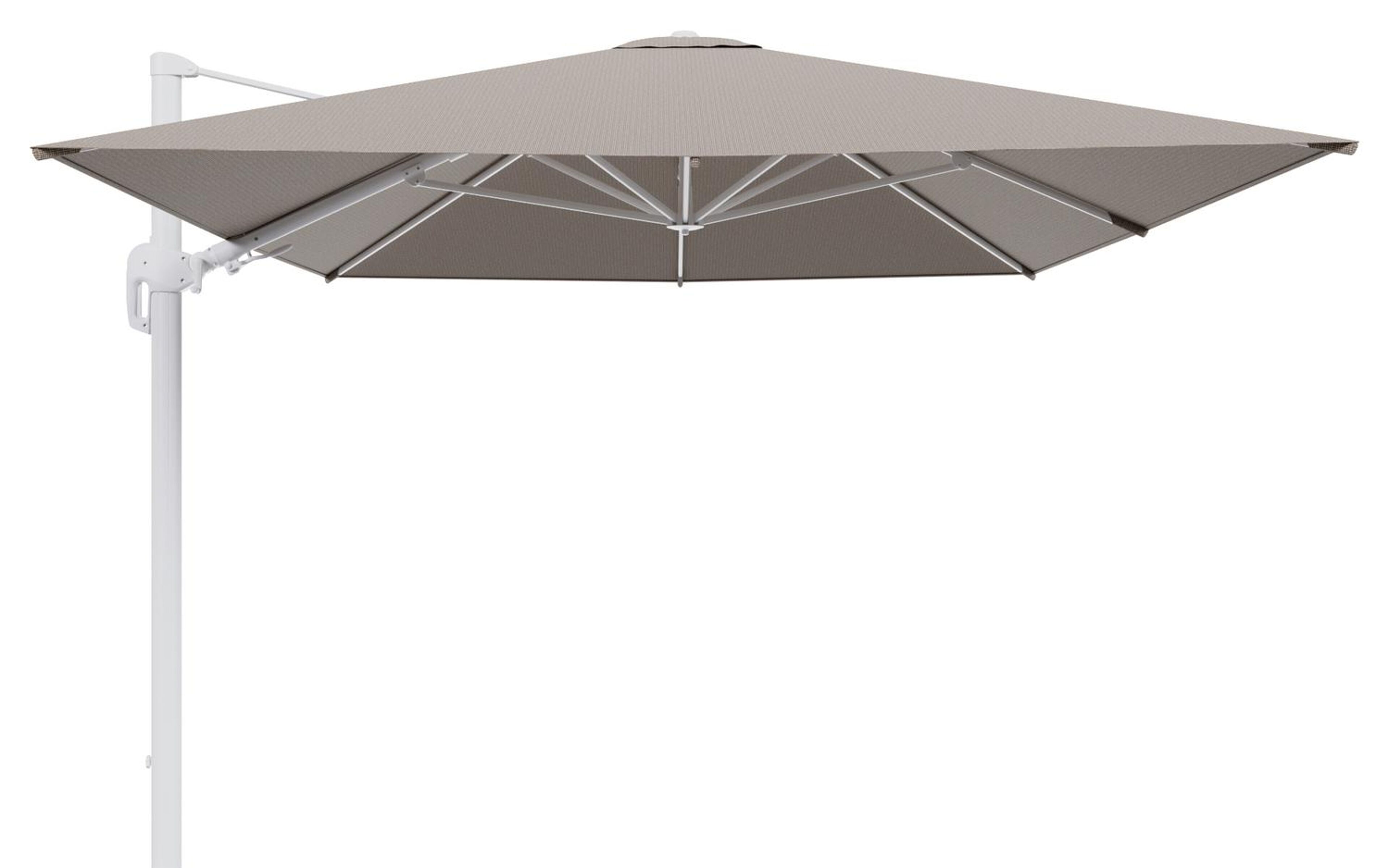Rufina zweefparasol tiltfunctie in wit aluminium en parasoldoek in All Weather Solica Firenze Earth  - L1 400 x L2 300 cm (zonder voet)