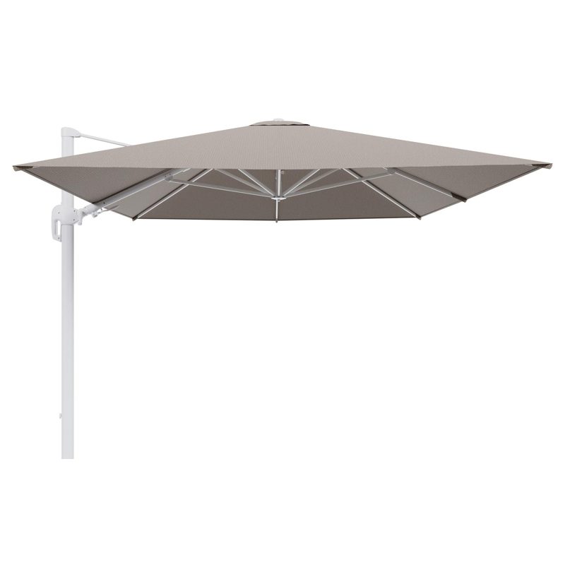 Parasol pendant Rufina avec fonction tilt en aluminium blanc et toile de parasol en All Weather Solica Firenze Earth - Lg.1 400 x Lg.2 300 cm (sans pied de parasol