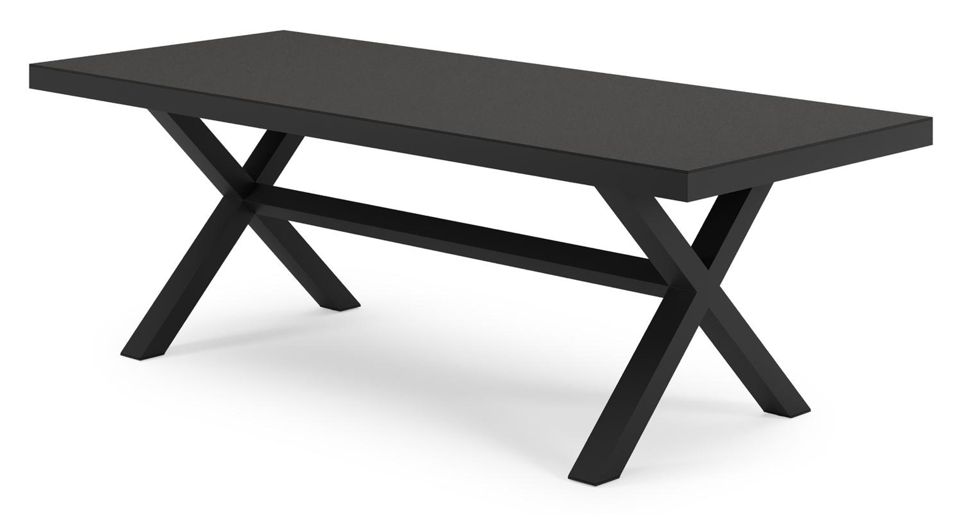 Reza tuinset in zwart aluminium en notte minerale sintered stone met 8 stapelbare Berga tuinstoelen