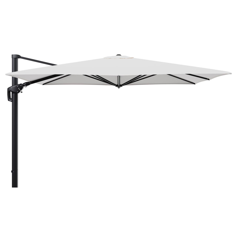 Parasol pendant Minore avec fonction tilt en aluminium noir et toile de parasol en All Weather Sunbrella® Luxe Lopi Snow  - Lg.1: 280 x Lg.2: 370 cm (sans pied de parasol