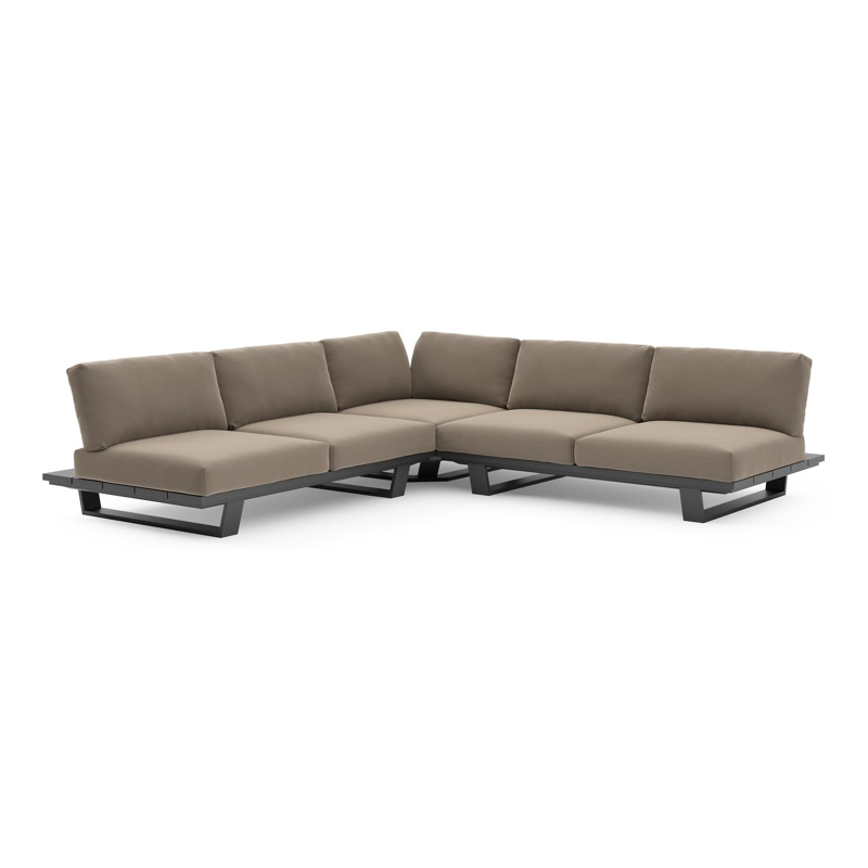 Pagino loungehoek in zwart aluminium met natte heather grey all weather sunbrella® luxe kussen