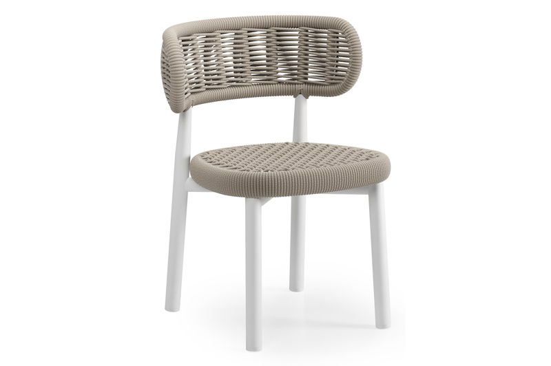 Lomo tuinstoel in wit aluminium en beige vierkant geweven ronde rope