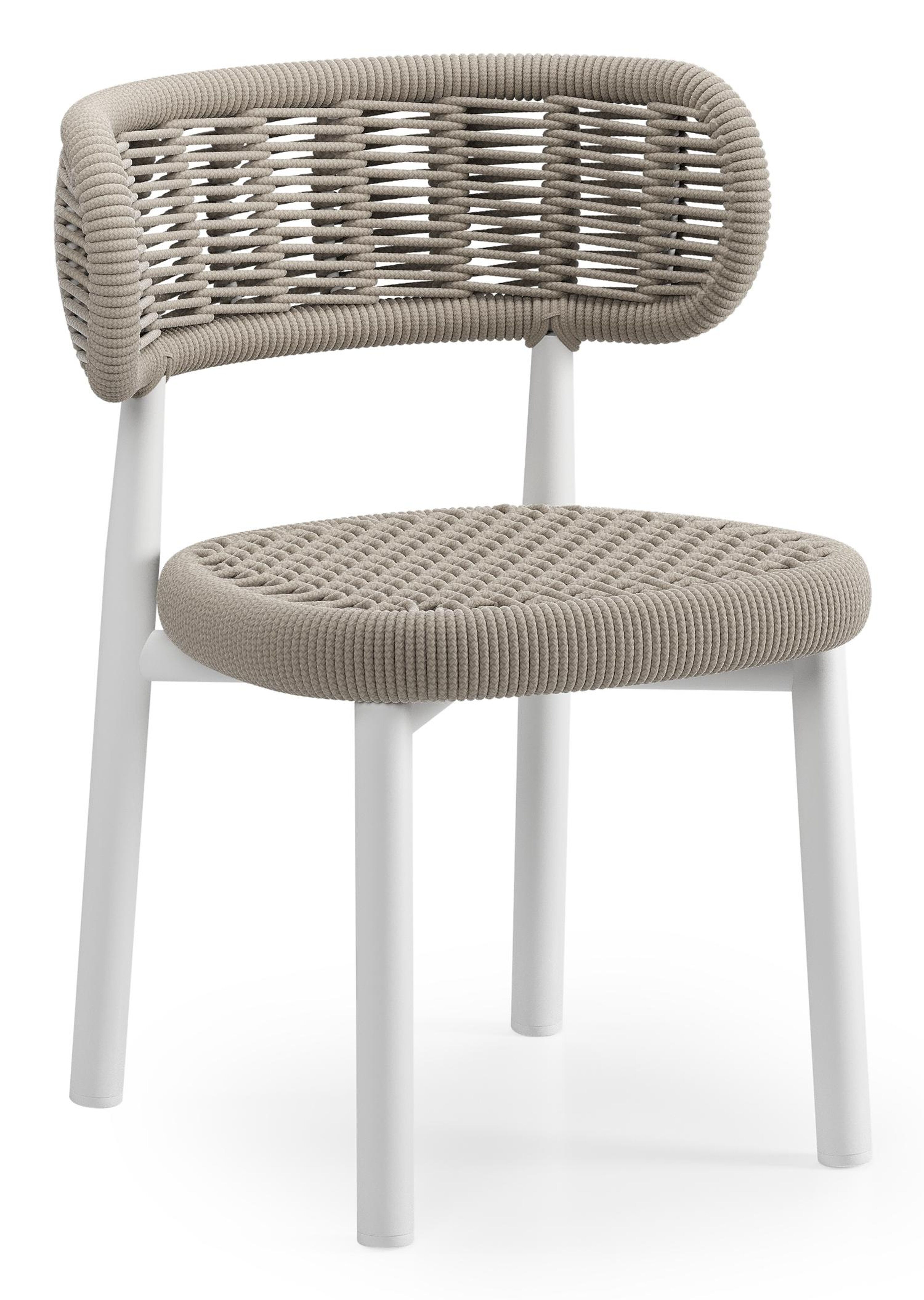 Lomo tuinstoel in wit aluminium en beige vierkant geweven ronde rope