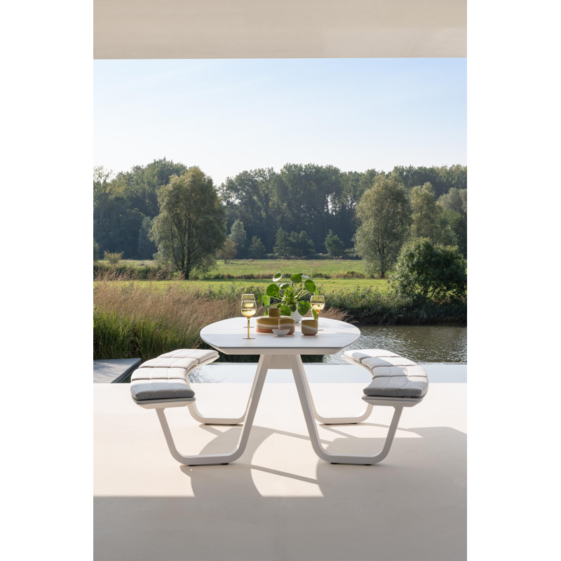 Table de pique-nique Forno forme de bateau en aluminium blanc - Lg. 240 x Lrg. 181 x Haut. 72 cm