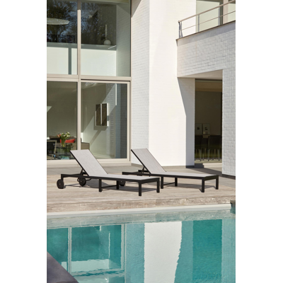 Set van 2 verstelbare Alba ligbedden in zwart aluminium en grijs textileen