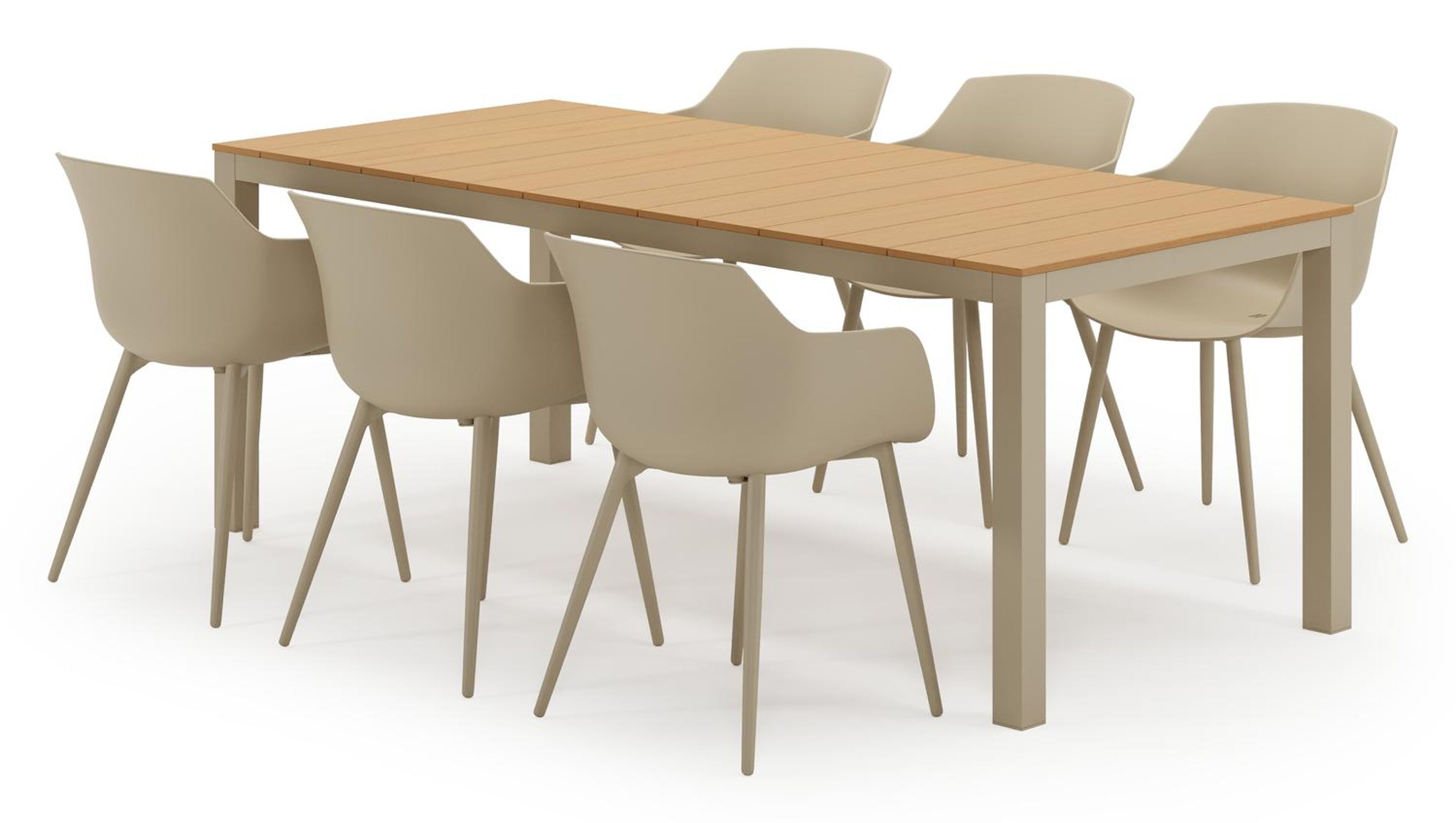 Toma tuinset in beige aluminium en polywood met 6 Paco tuinstoelen