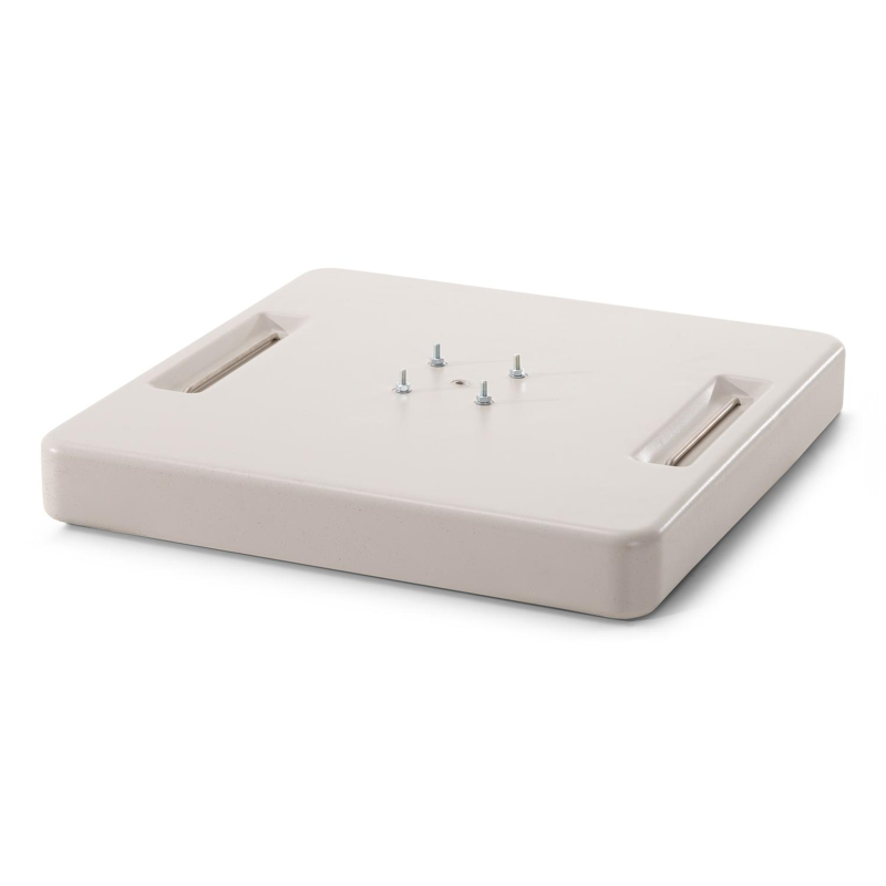 Rufina zweefparasol met tiltfunctie in houtlook met beige all weather sunbrella® premium parasoldoek - L1 300 x L2 400 cm (met voet)