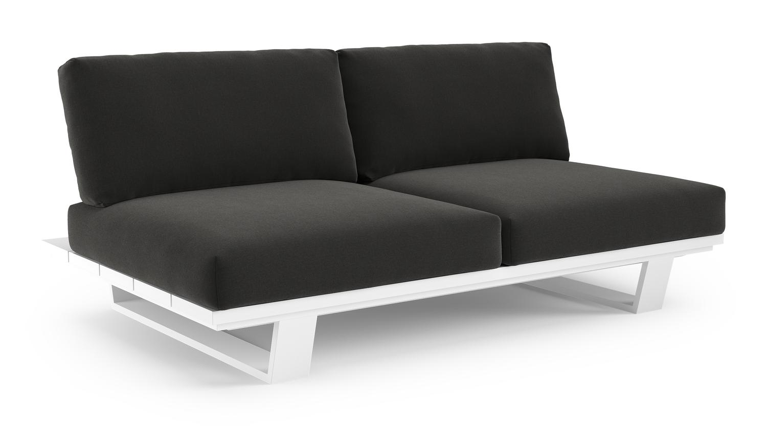 Canapé de jardin Pagino en aluminium blanc et coussins en all weather sunbrella® luxe natte sooty