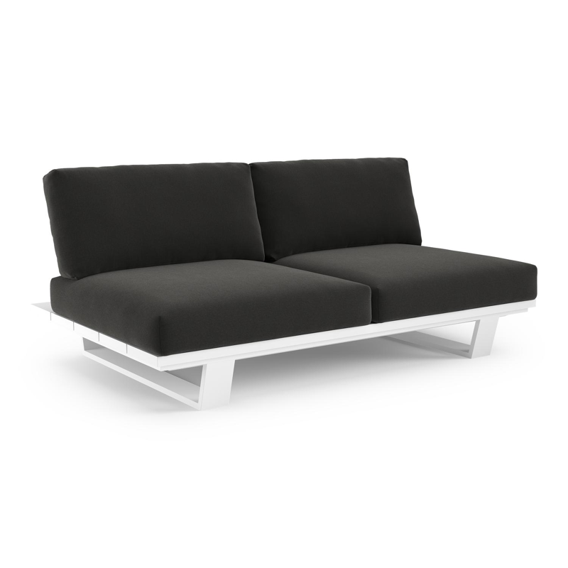 Canapé de jardin Pagino en aluminium blanc et coussins en all weather sunbrella® luxe natte sooty