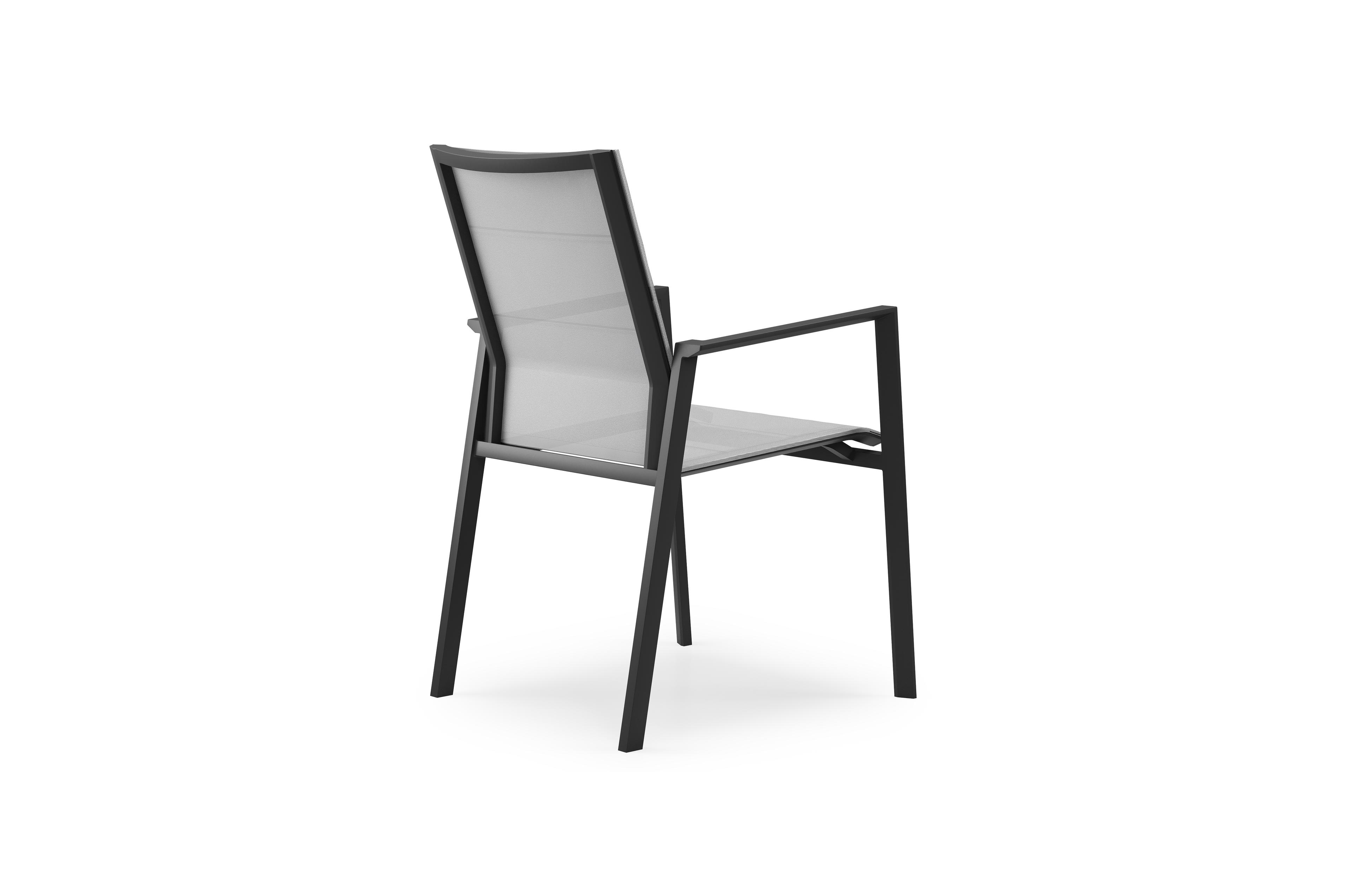 Cirello stapelbare tuinstoel in zwart aluminium en grijs textilene