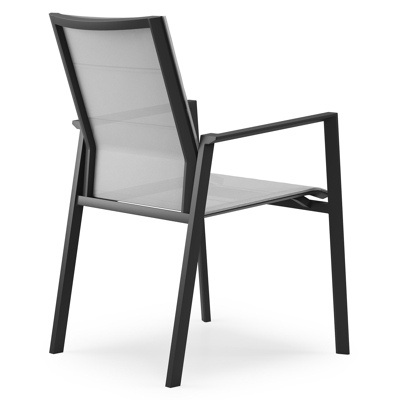 Cirello stapelbare tuinstoel in zwart aluminium en grijs textilene