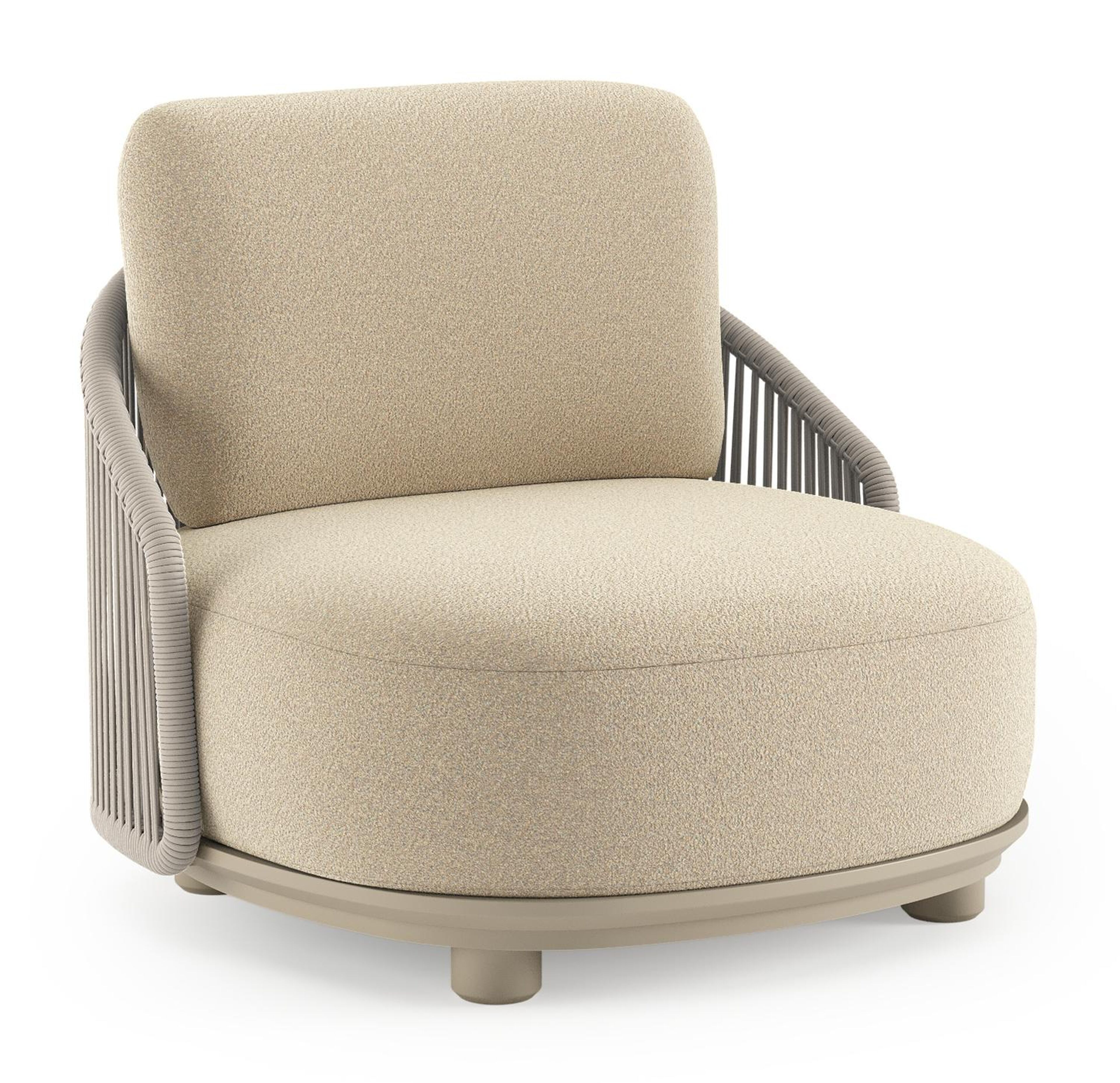 Vadelo loungestoel in beige aluminium en beige verticaal geweven ronde rope met soul papyrus all weather solica kussen