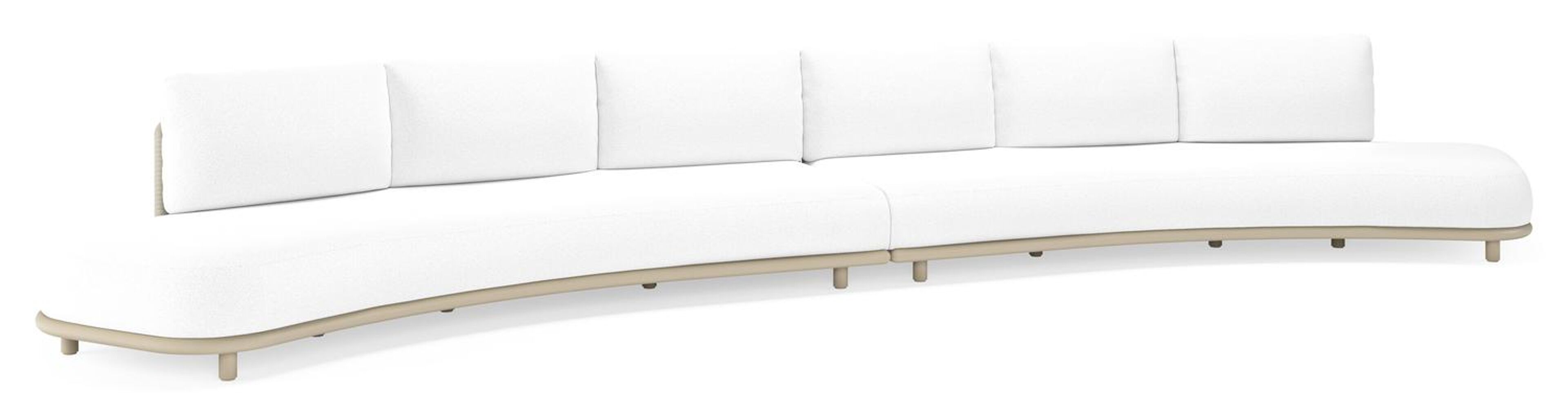 Lomano loungebank in beige aluminium en beige verticaal geweven luxe vlakke rope met Ego Birch all weather solica