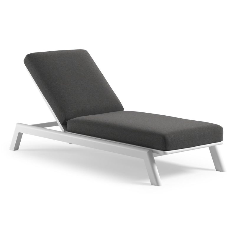 Cirello verstelbaar ligbed met pompsysteem in wit aluminium met savane tornado all weather Sunbrella® luxe kussen