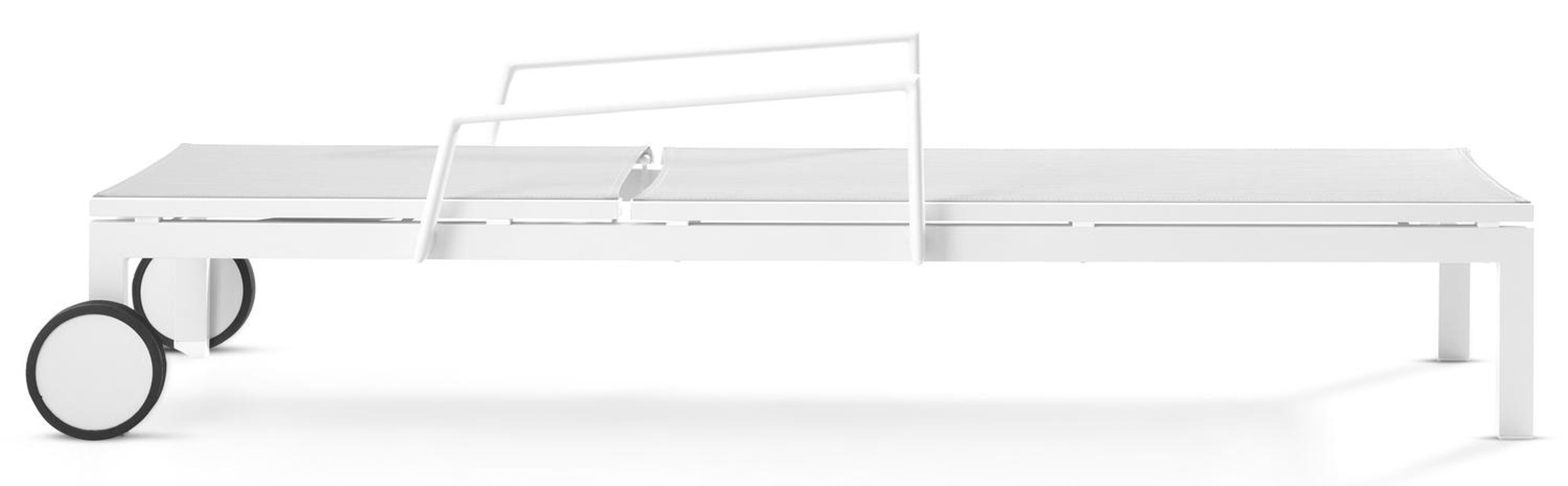 Chaise longue réglable Caravelle en aluminium blanc avec textilène gris avec accoudoir