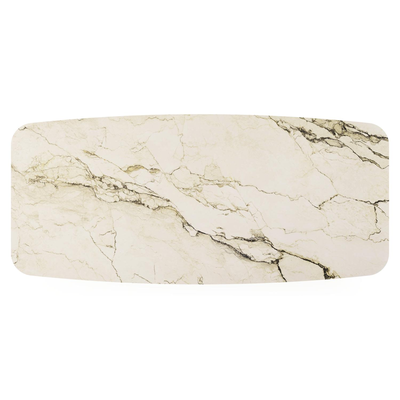 Table de jardin Pagino forme de bateau en aluminium beige et céramique pleine Colorado Dunes Lg. 255 x Lrg. 115 x Haut. 73 cm