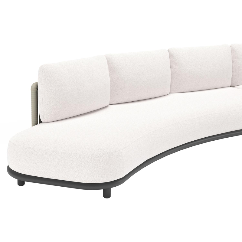 Lomano loungebank in zwart aluminium en beige verticaal geweven luxe vlakke rope met Ego Eggshell all weather solica