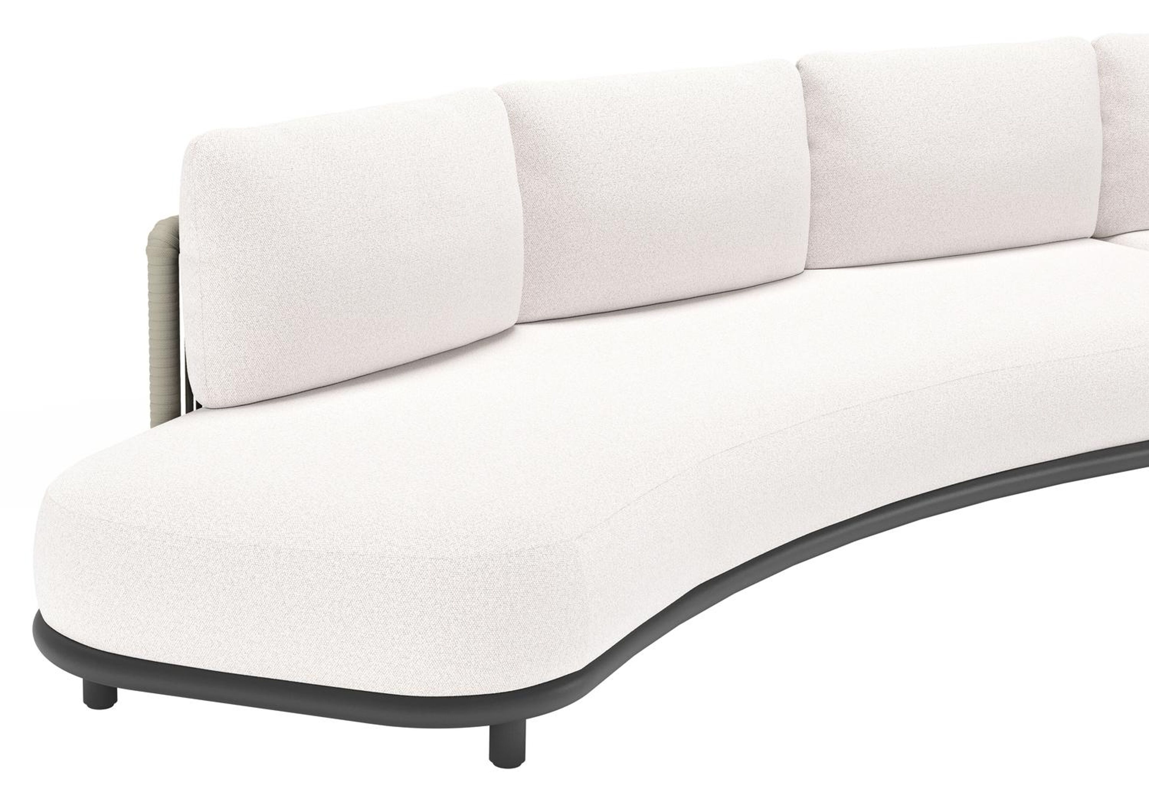 Lomano loungebank in zwart aluminium en beige verticaal geweven luxe vlakke rope met Ego Eggshell all weather solica