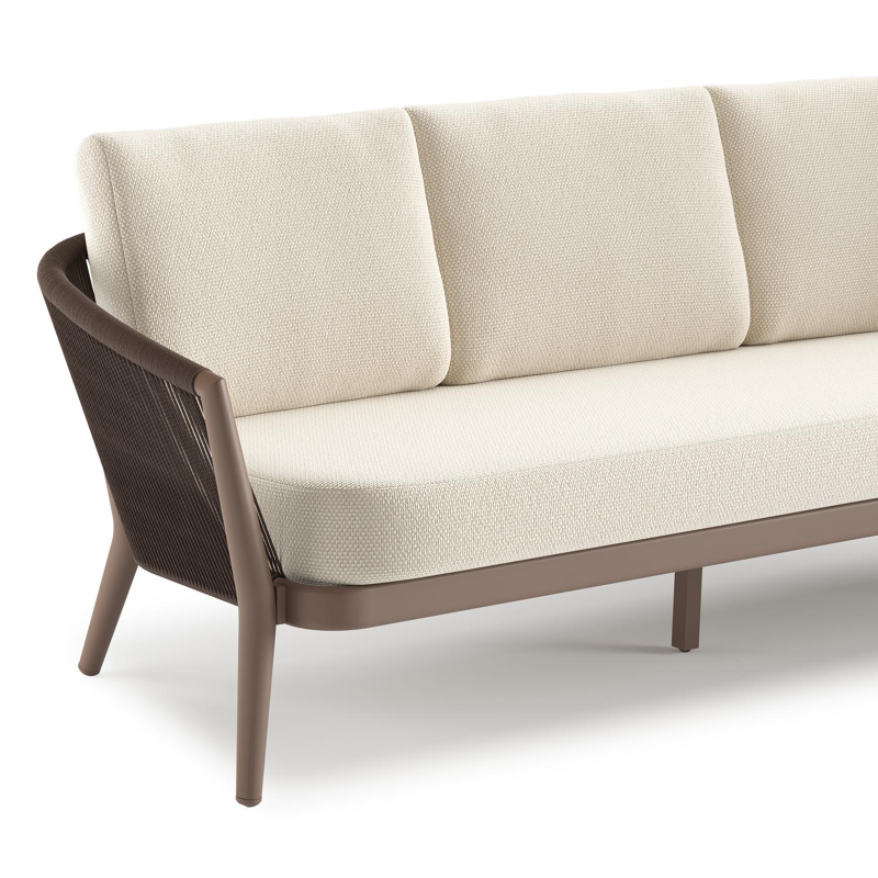 Orso loungeset in taupe aluminiumen zwart verticaal geweven ronde rope met Althea Off White all weather cosytica kussen