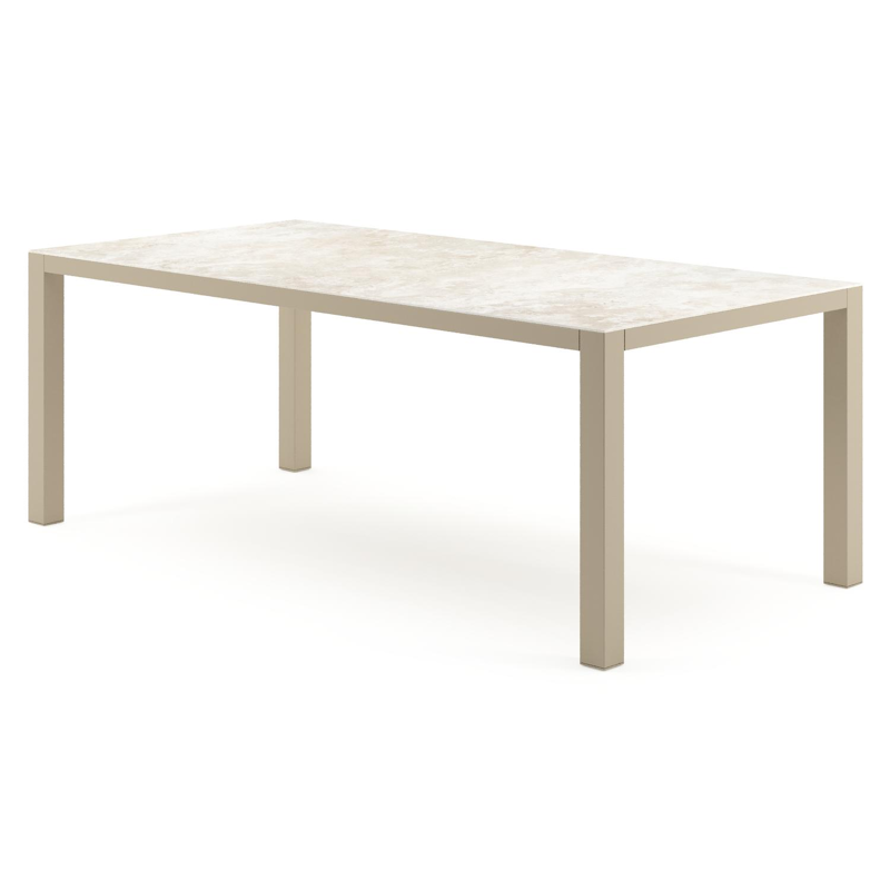 Table de jardin Como rectangulaire en aluminium beige et céramique pleine Rapolano - Lg. 200 x Lrg. 100 x Haut. 73 cm