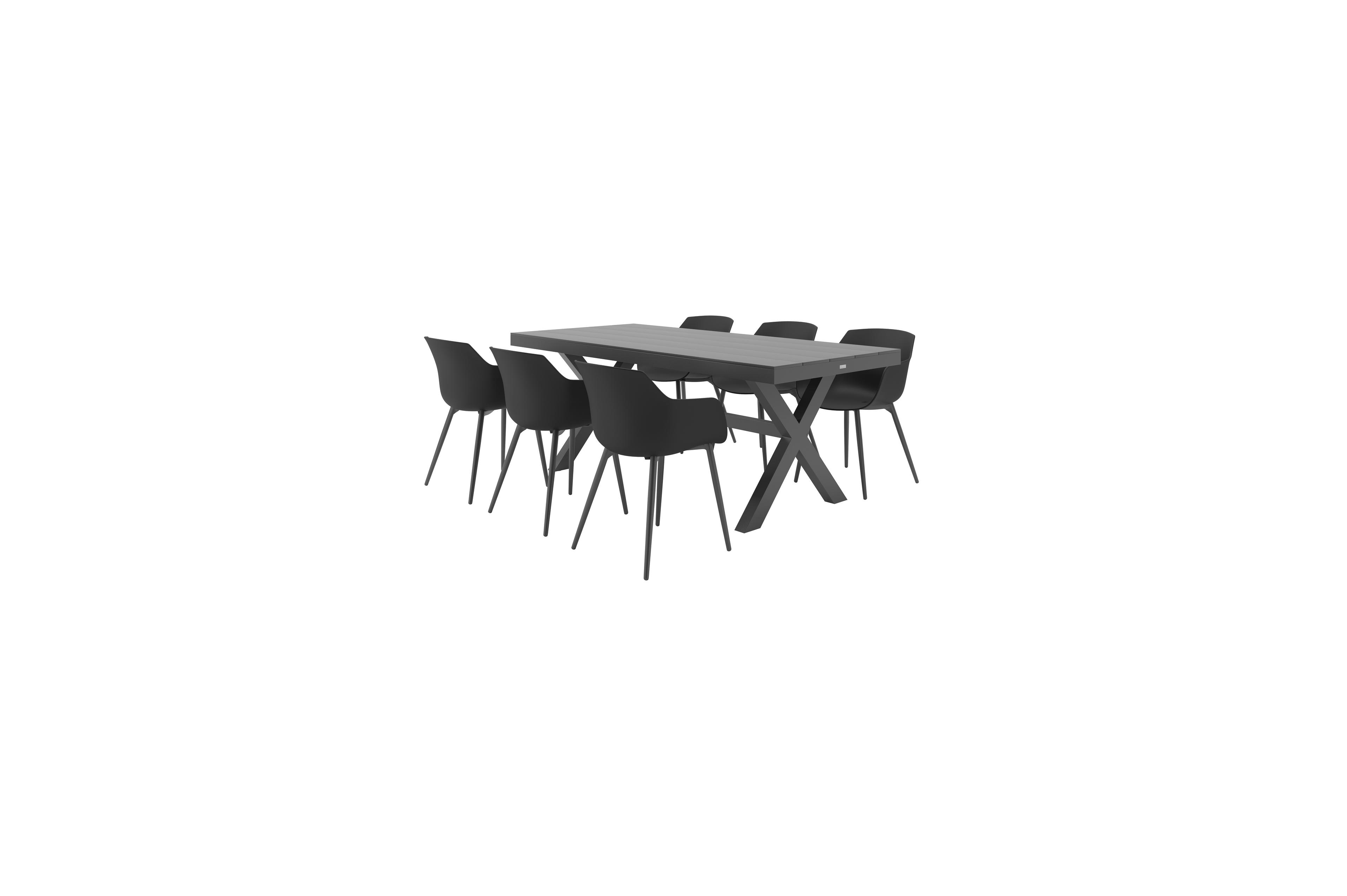 Bahia tuinset in zwart aluminium met 6 Paco tuinstoelen