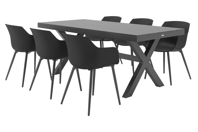 Bahia tuinset in zwart aluminium met 6 Paco tuinstoelen