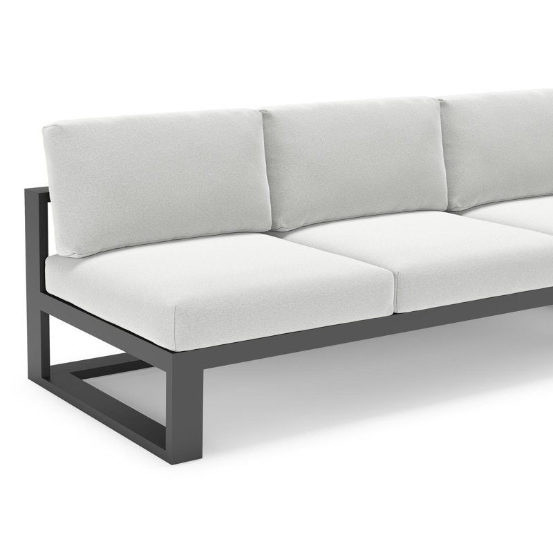 Verato loungehoek in zwart aluminium met natte grey chine all weather sunbrella® luxe kussen