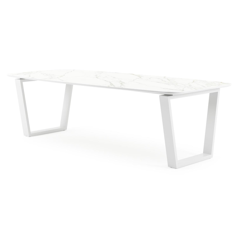 Pagino tuintafel in wit aluminium en volkeramiek calacatta - L 255 x B 115 x H 74 cm
