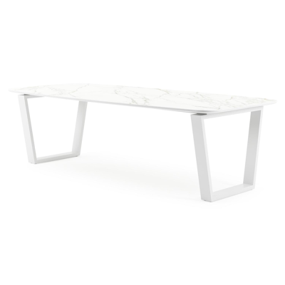 Pagino tuintafel in wit aluminium en volkeramiek calacatta - L 255 x B 115 x H 74 cm