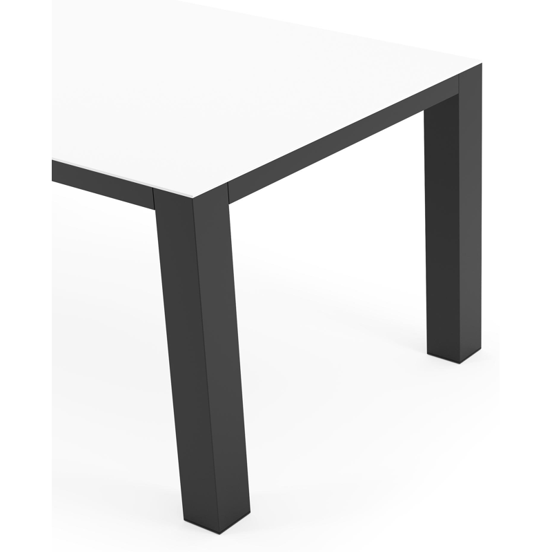 Table de jardin Nano rectangulaire en aluminium noir et céramique pleine Arctic White - Lg. 200 x Lrg. 100 x Haut. 75 cm