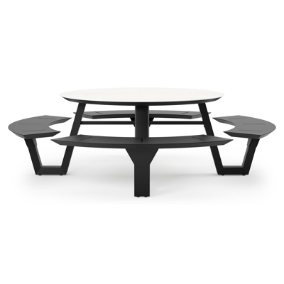 Rondino picknicktafel in zwart aluminium en volkeramiek calista tafelblad - Dia. 148 x H 71.5 cm