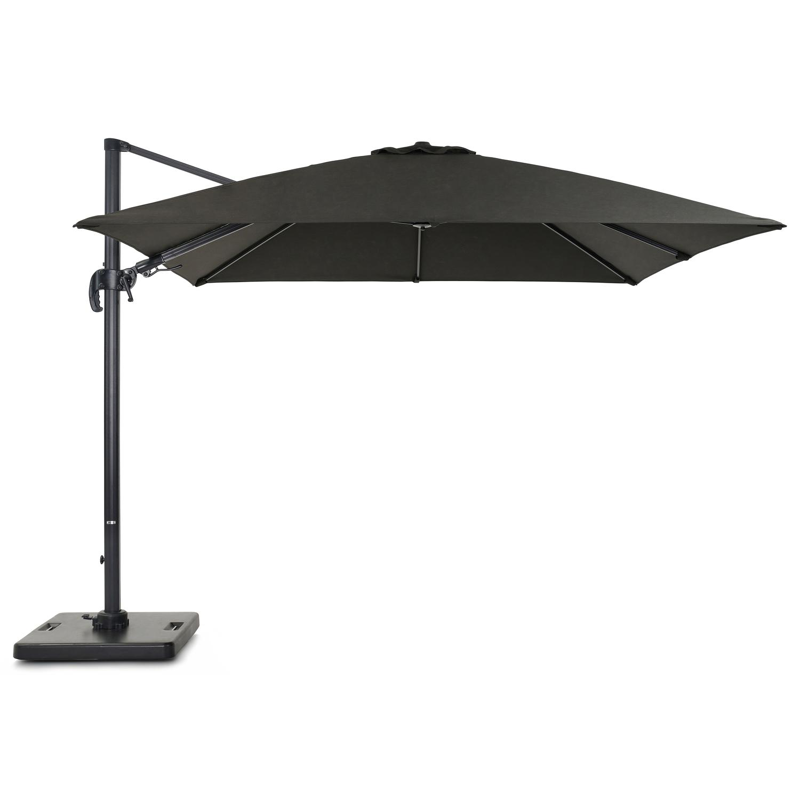 Avola zweefparasol met tiltfunctie in zwart aluminium met zwart weather+ softtouch parasoldoek - L1: 300 x L2: 300 cm (met voet)