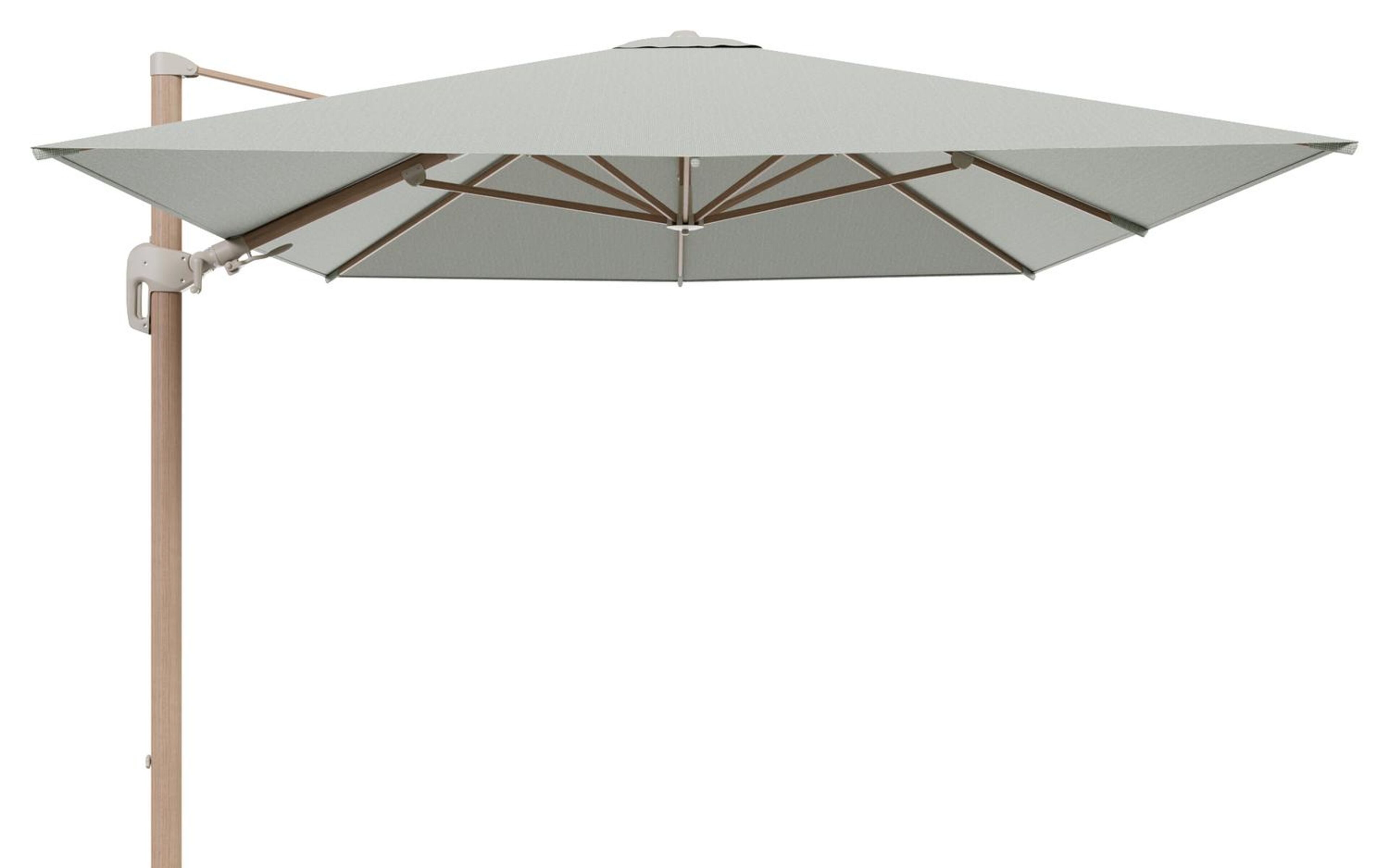 Rufina zweefparasol tiltfunctie in houtlook aluminium en parasoldoek in All Weather Sunbrella® Luxe Slow Spirea  - L1 400 x L2 300 cm (zonder voet) (zonder voet)