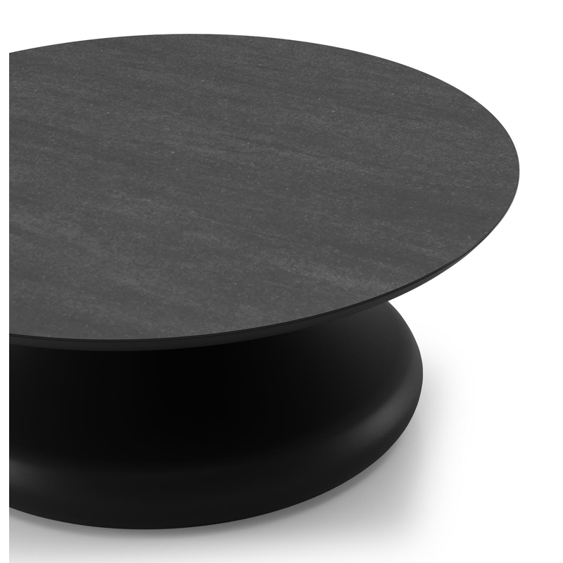 Bomero loungetafel rond in zwart aluminium en volkeramiek Basalt Black - Dia. 84 x H 32.2 cm