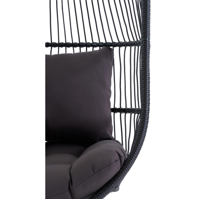 Foglio hangstoel 1-zit in zwart staal en zwart rope met grijs polyester kussen