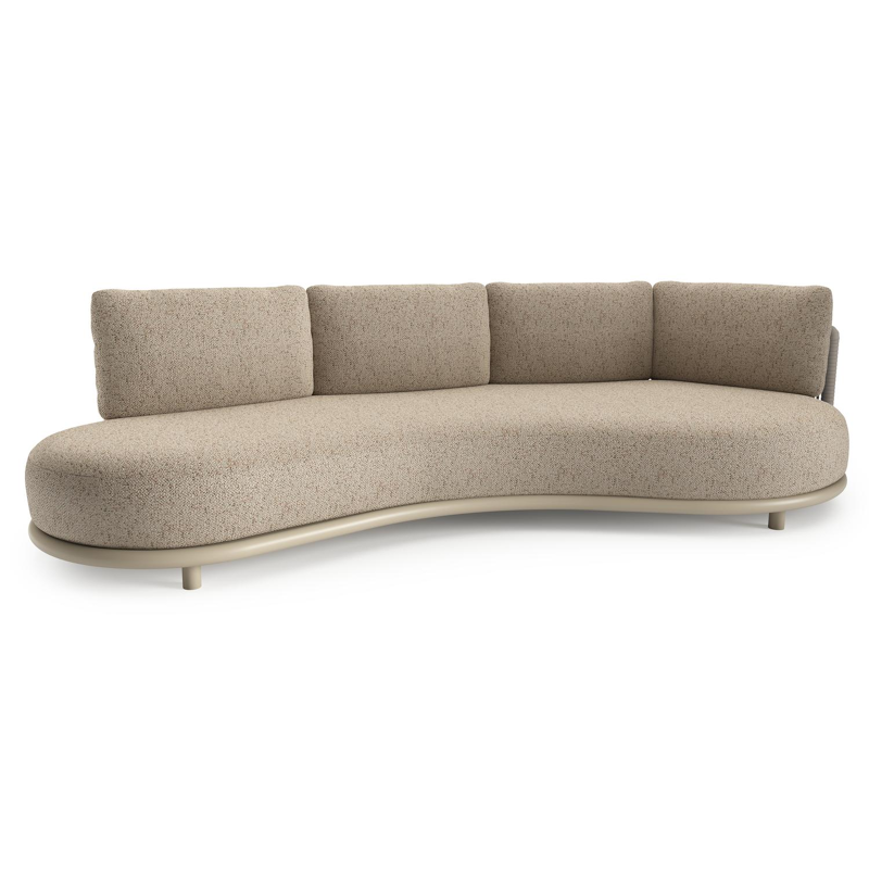 Lomano loungebank in beige aluminium en beige verticaal geweven luxe vlakke rope met bora jungle all weather cosytica kussen