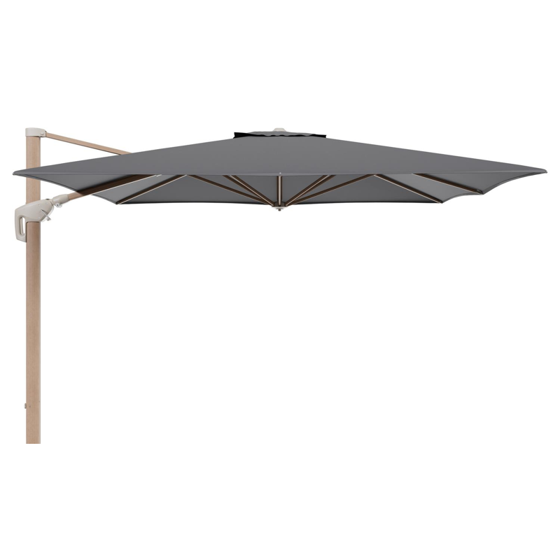 Minore zweefparasol met tiltfunctie in houtlook aluminium en Natte Charcoal Chine All Weather Sunbrella® Luxe parasoldoek - L1: 350 x L2: 350 cm (zonder voet) (zonder voet)